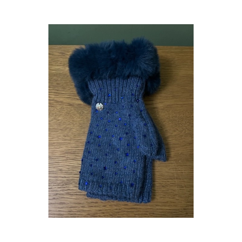 Equilibrium Gloves-Sparkle fingerless Fur Cuff Blue