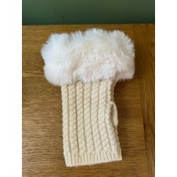 Equilibrium Gloves- Twist Cable fingerless Fur Cuff Cream