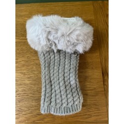 Equilibrium Gloves- Twist Cable fingerless Fur Cuff Grey
