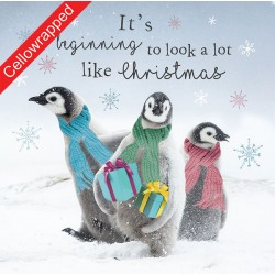 Help Charity Christmas Card pack of 8 Penguins & Presents