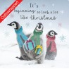 Help Charity Christmas Card pack of 8 Penguins & Presents