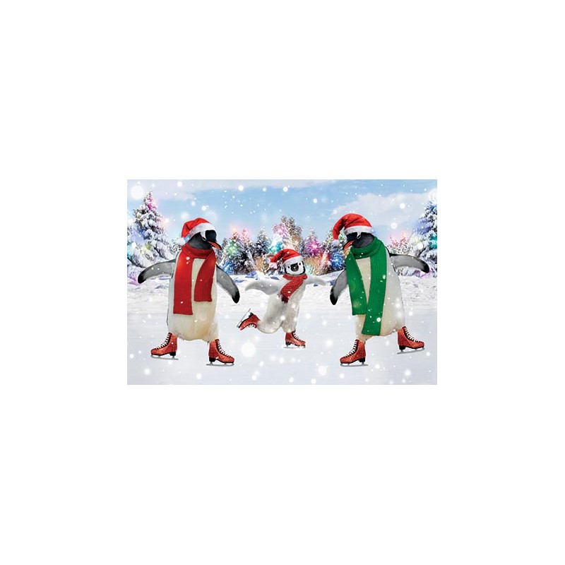 Help Charity Christmas Card pack of 8 Penguins Skating