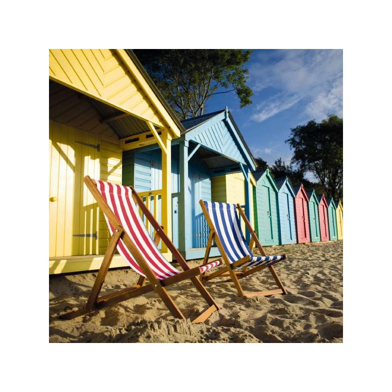 Cube Blank Greeting Card Beach Huts & Deck Chairs