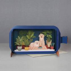 Message in a Bottle 3D Greeting Card - Dogs Sitting