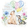 Blush Dog and Balloons Birthday Greeting Card