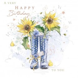 Wellington Boots and Sunflowers Birthday Greeting Card