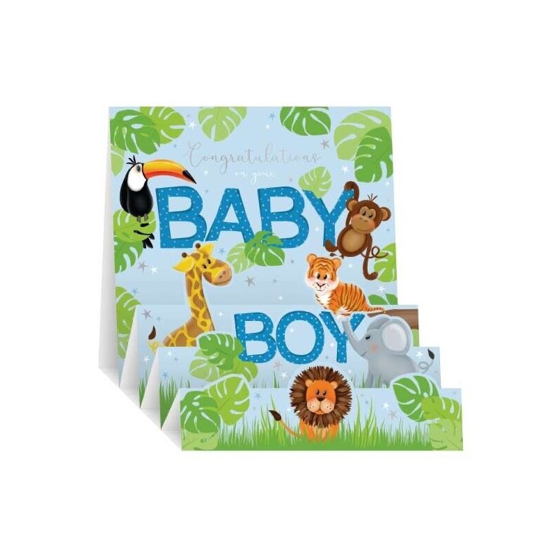 Baby Boy 3D Pop Up Greeting Card Jungle and Cute Animals