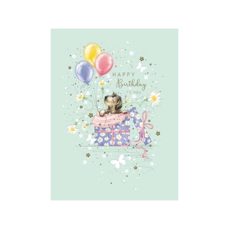 Puppy and Balloons Birthday Card