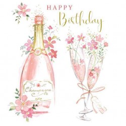 Pink Champagne Birthday Greeting Card