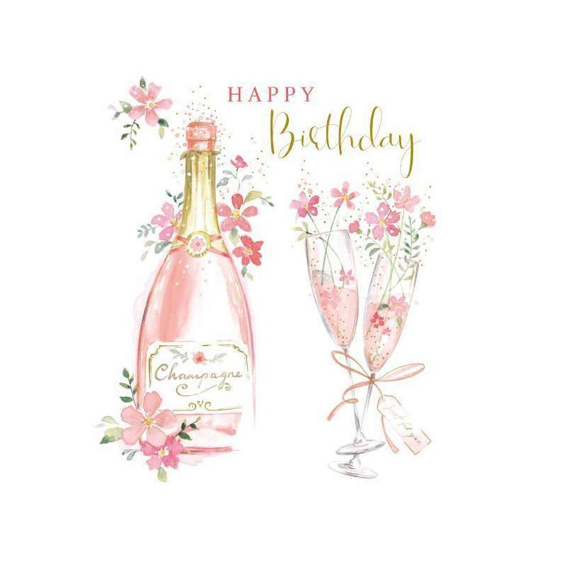 Pink Champagne Birthday Greeting Card