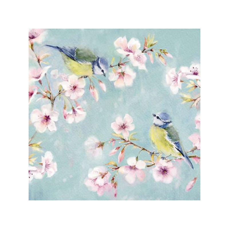 Blue Tits and Blossom Blank Greeting Card