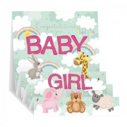 Baby Girl 3D Pop Up Greeting Card Rainbow & Cute Animals