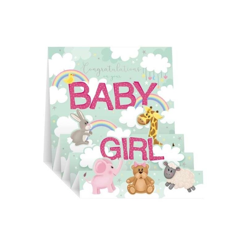 Baby Girl 3D Pop Up Greeting Card Rainbow & Cute Animals