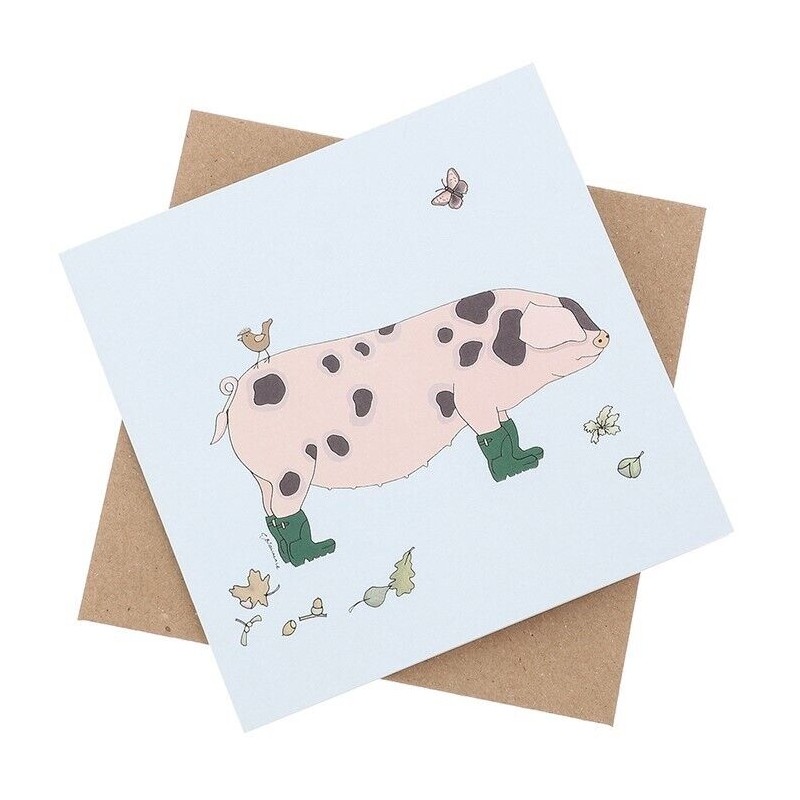 Emma Lawrence Blank Greeting Card Playful Pig