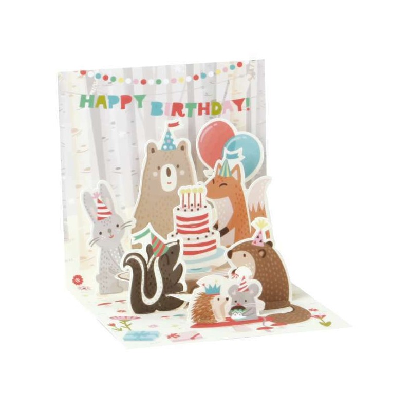 Mini Pop-Up Birthday Greeting Card - Woodland Animals