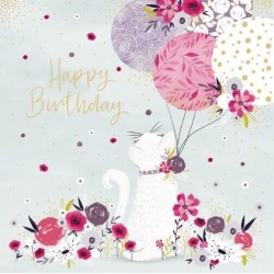 Cat and Balloons Birthday Greeting Card
