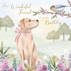 Dog and Blue Tit Birthday Greeting Card