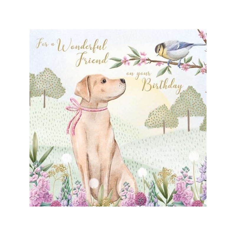 Dog and Blue Tit Birthday Greeting Card
