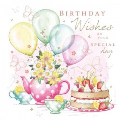 Afternoon Tea and Balloons Birthday Greeting Card