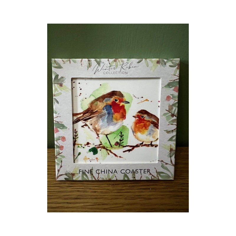 Winter Robin standing Ceramic Coaster