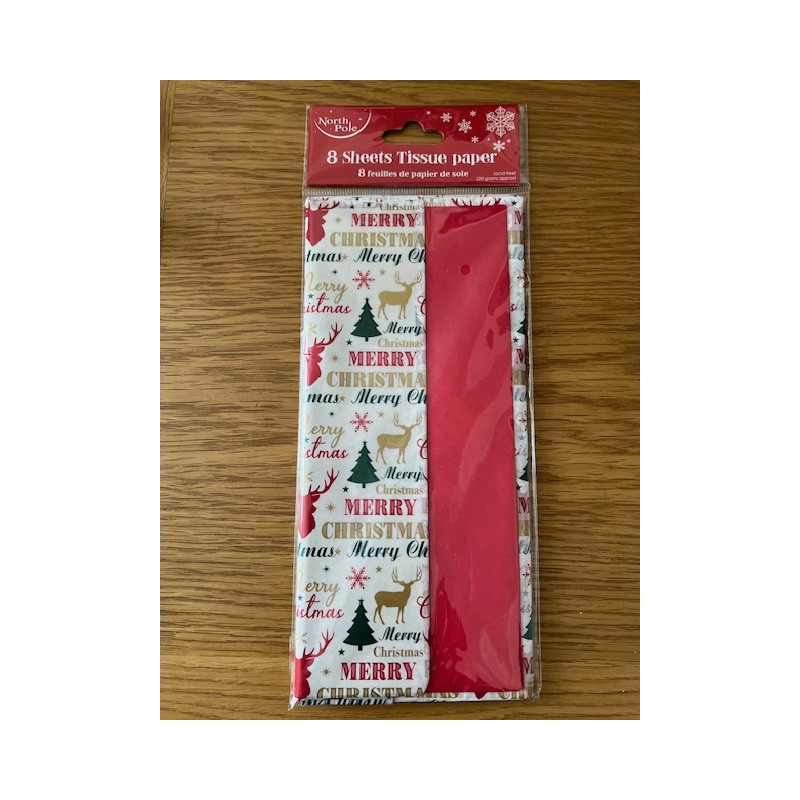 Stag , Text and Red Christmas 8 Sheets Tissue Paper