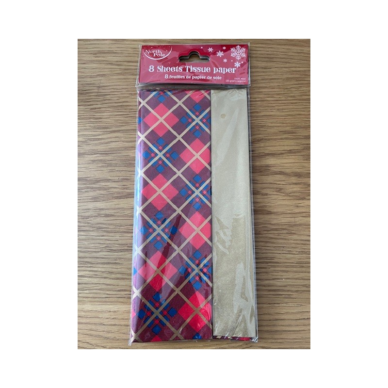 Tartan and Gold Christmas 8 Sheets Tissue Paper