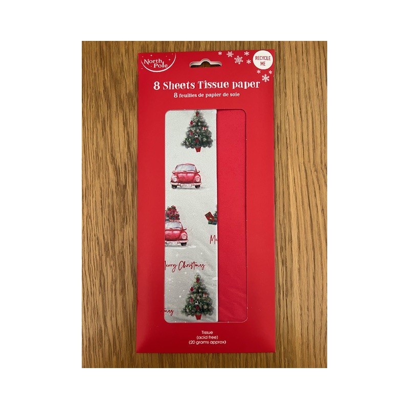 Silver Car and Red Christmas 8 Sheets Tissue Paper