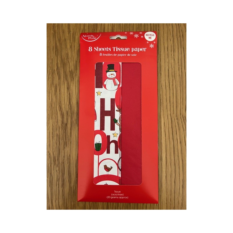 HO HO HO Santa, Reindeer and Red Christmas 8 Sheets Tissue Paper