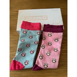 Equilibrium Bamboo Socks - Ladies Box of 2 Dreamy Owls