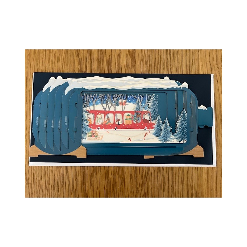 Message in a Bottle 3D Animals on Santa Bus Christmas Card