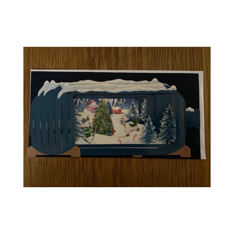 Message in a Bottle 3D Christmas Card Snowmen and Tree