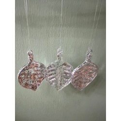 Distressed Silver Glass Leaf Christmas Decoration set of 3