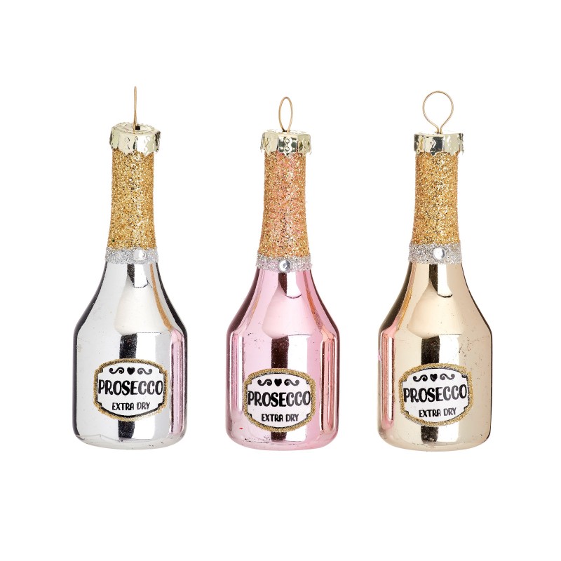 Sass & Belle Box of 3 Prosecco Bottles Christmas Baubles