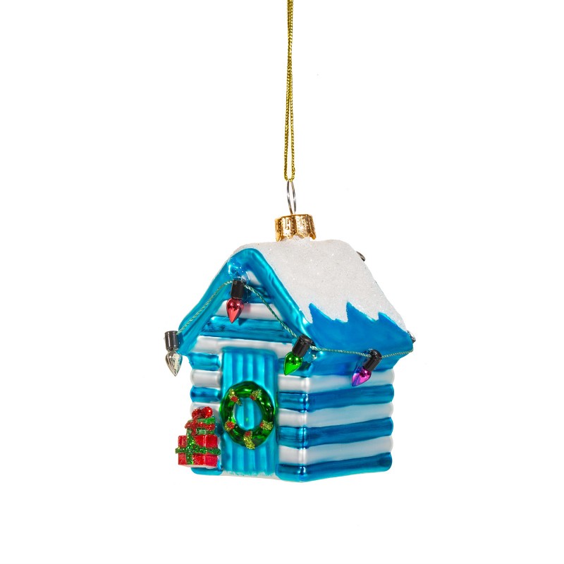Sass & Belle Mini Blue Beach Hut Christmas Baubles
