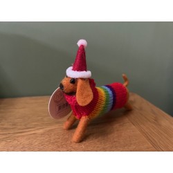 Sass & Belle Christmas Rainbow Dachshund Hanging Decoration
