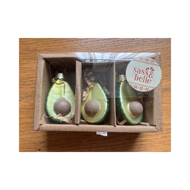 Sass & Belle Box of 3  Avocados Christmas Baubles