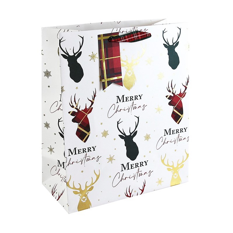 White with Stag Heads Christmas Medium Gift Bag