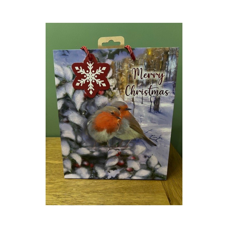 Pair of Robins Christmas Medium Gift Bag
