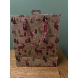 Kraft Stag and Tartan Ribbon Christmas Medium Gift Bag
