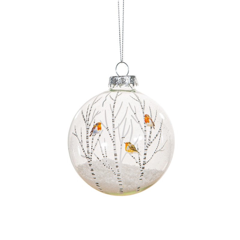 Winter Robin Glass Christmas Bauble by Sass & Belle