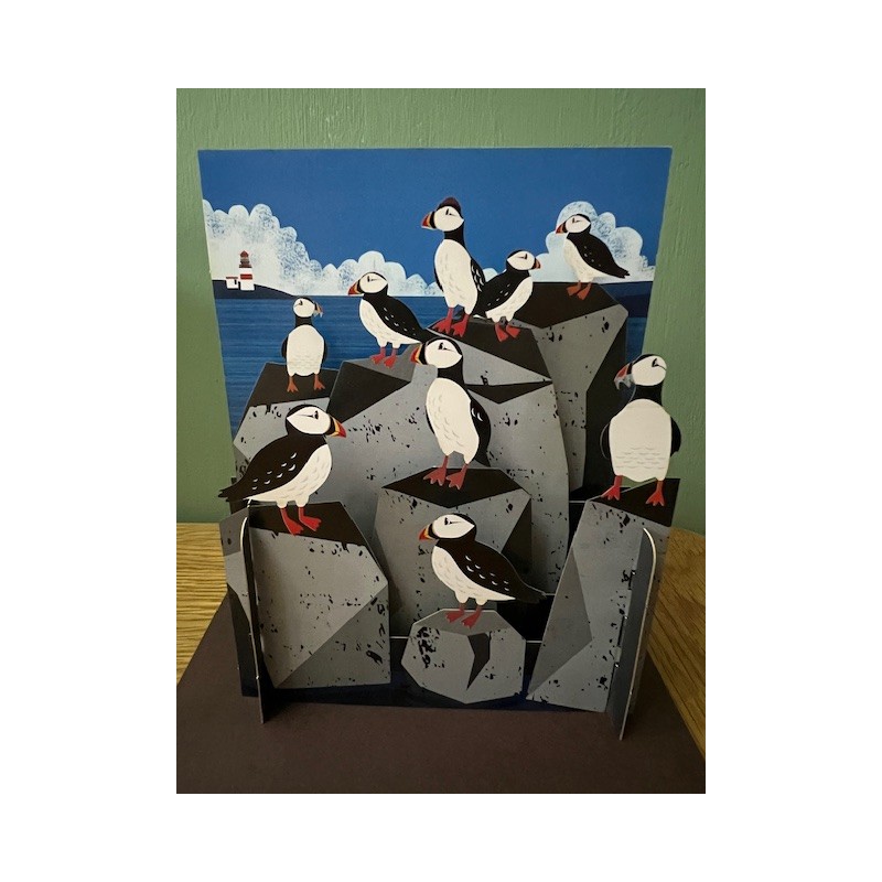 3D Greeting Card - Puffins