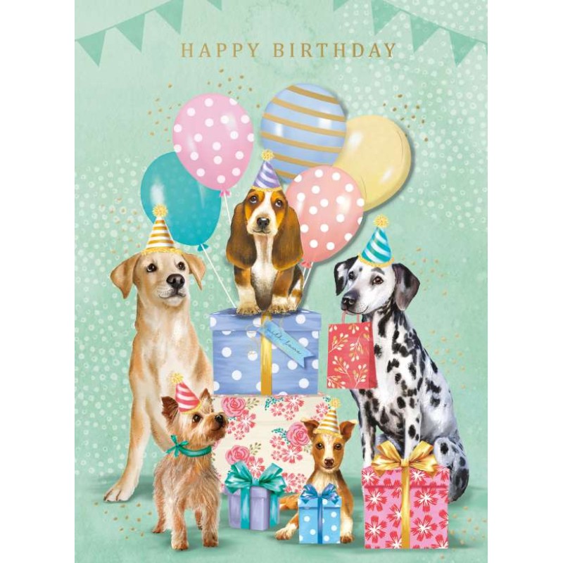 Decoupage Birthday Greeting Card Party Dogs