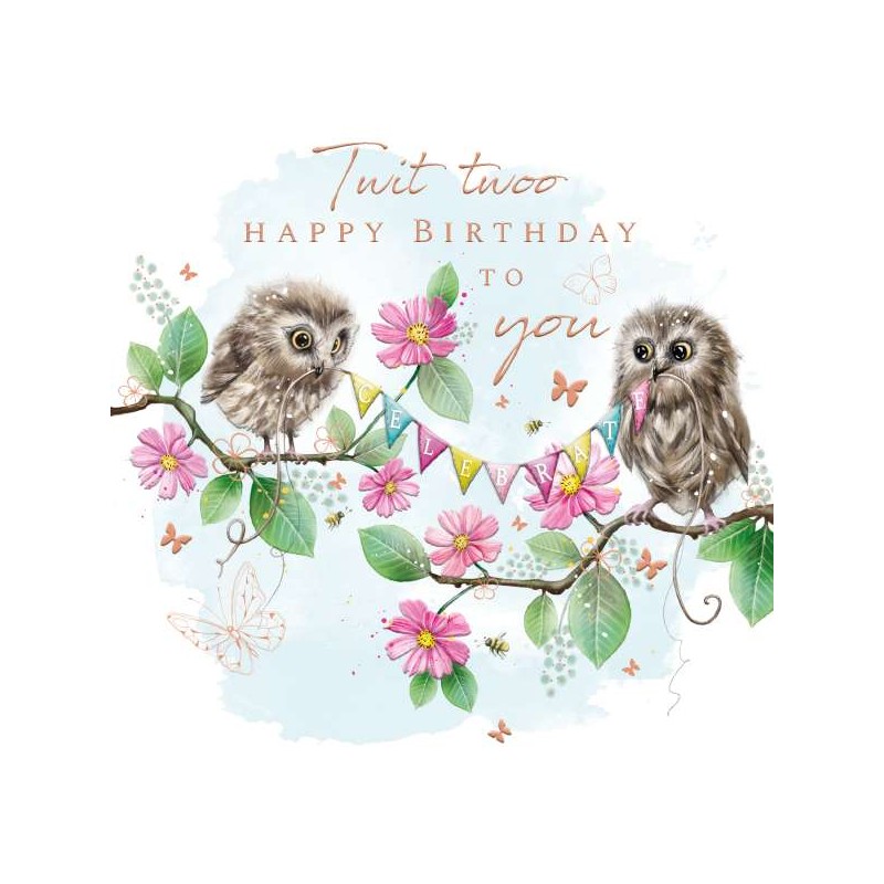 Blush Owls Birthday Greeting Card
