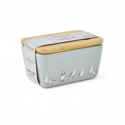 Coastal Birds Stoneware Butter Dish with Bamboo Lid