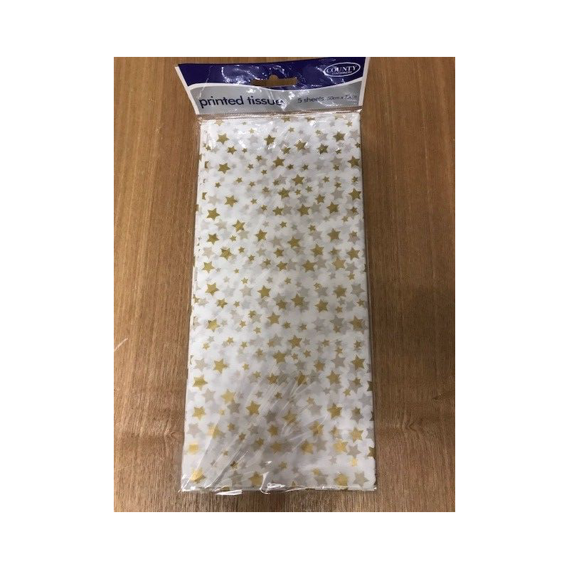 White With Gold Stars 5 Sheets Tissue Paper